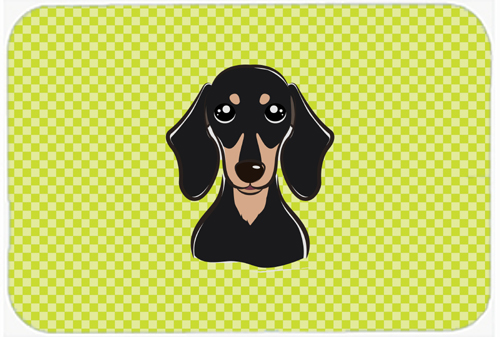 Checkerboard Lime Green Smooth Black And Tan Dachshund Mouse Pad, Hot Pad Or Trivet, 7.75 x 9.25 In.