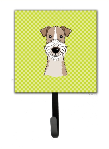 BB1309SH4 Checkerboard Lime Green Wire Haired Fox Terrier Leash Or Key Holder- 4.25 W x 7 H In.