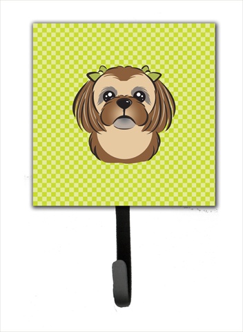 BB1311SH4 Checkerboard Lime Green Chocolate Brown Shih Tzu Leash Or Key Holder- 4.25 W x 7 H In.