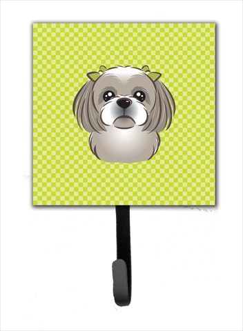 Picture of Carolines Treasures BB1312SH4 Checkerboard Lime Green Gray Silver Shih Tzu Leash Or Key Holder- 4.25 W x 7 H In.