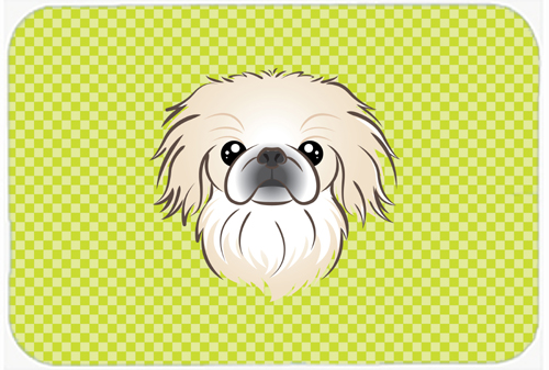 Checkerboard Lime Green Pekingese Mouse Pad, Hot Pad Or Trivet, 7.75 x 9.25 In.