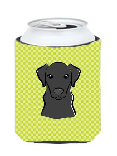 Checkerboard Lime Green Black Labrador Can Or Bottle Hugger, 12 Oz.
