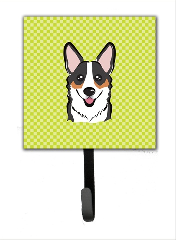 Checkerboard Lime Green Corgi Leash Or Key Holder, 4.25 W x 7 H In.
