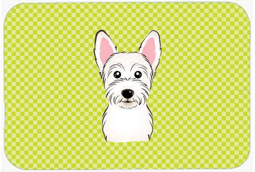 Checkerboard Lime Green Westie Mouse Pad- Hot Pad Or Trivet- 7.75 x 9.25 In.