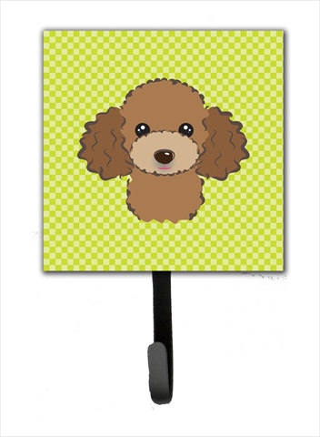 BB1318SH4 Checkerboard Lime Green Chocolate Brown Poodle Leash Or Key Holder- 4.25 W x 7 H In.