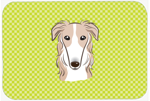 Checkerboard Lime Green Borzoi Mouse Pad- Hot Pad Or Trivet