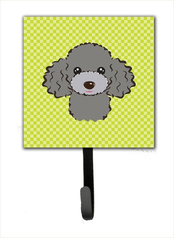 BB1321SH4 Checkerboard Lime Green Silver Gray Poodle Leash Or Key Holder- 4.25 W x 7 H In.