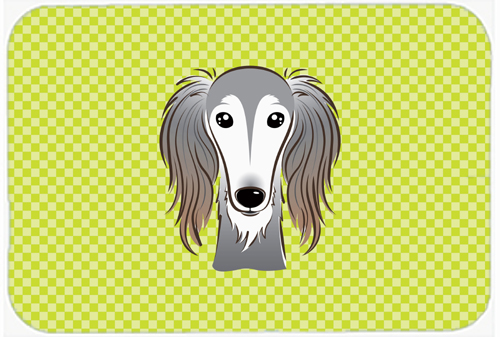 Checkerboard Lime Green Saluki Mouse Pad, Hot Pad Or Trivet, 7.75 x 9.25 In.