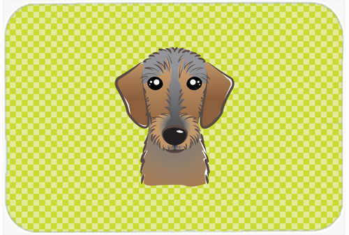 BB1295MP Checkerboard Lime Green Wirehaired Dachshund Mouse Pad- Hot Pad Or Trivet- 7.75 x 9.25 In.
