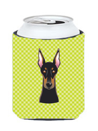 Checkerboard Lime Green Doberman Can Or Bottle Hugger, 12 Oz.