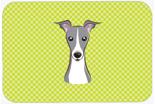 BB1298MP Checkerboard Lime Green Italian Greyhound Mouse Pad- Hot Pad Or Trivet- 7.75 x 9.25 In.