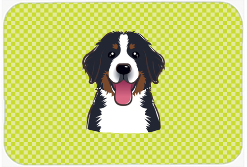 BB1299MP Checkerboard Lime Green Bernese Mountain Dog Mouse Pad- Hot Pad Or Trivet- 7.75 x 9.25 In.