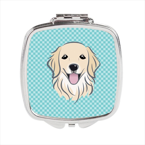 Checkerboard Blue Golden Retriever Compact Mirror