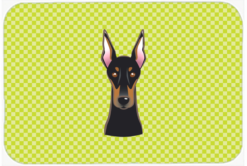 Checkerboard Lime Green Doberman Mouse Pad, Hot Pad Or Trivet, 7.75 x 9.25 In.