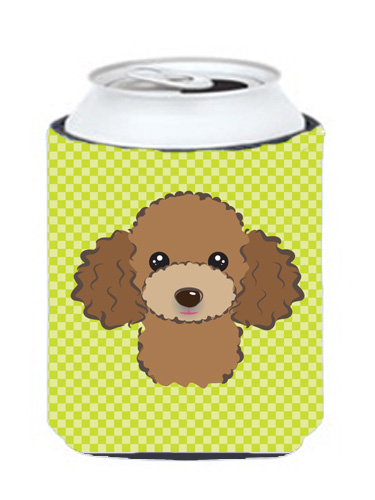 Checkerboard Lime Green Chocolate Brown Poodle Can Or Bottle Hugger, 12 Oz.