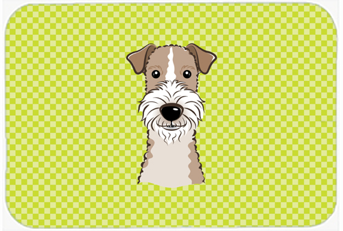 BB1309MP Checkerboard Lime Green Wire Haired Fox Terrier Mouse Pad- Hot Pad Or Trivet- 7.75 x 9.25 In.