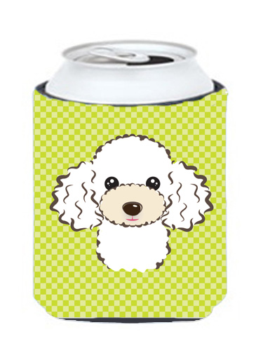 Checkerboard Lime Green White Poodle Can Or Bottle Hugger, 12 Oz.