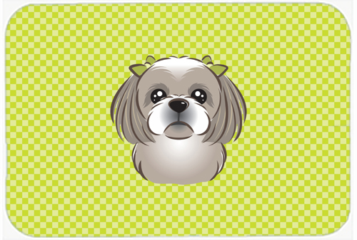 BB1312MP Checkerboard Lime Green Gray Silver Shih Tzu Mouse Pad- Hot Pad Or Trivet- 7.75 x 9.25 In.