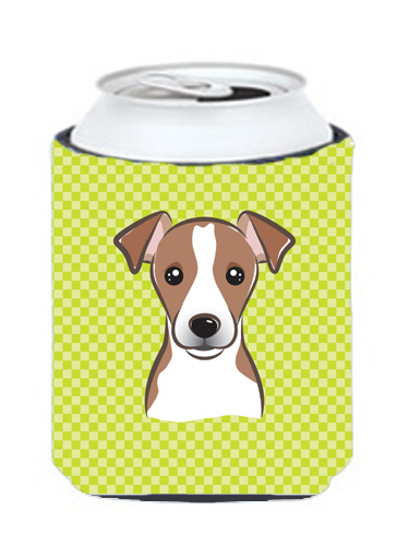 Checkerboard Lime Green Jack Russell Terrier Can Or Bottle Hugger, 12 Oz.