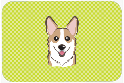 Checkerboard Lime Green Corgi Mouse Pad- Hot Pad Or Trivet- 7.75 x 9.25 In.