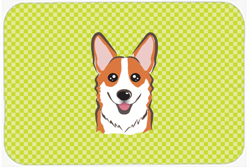 Checkerboard Lime Green Corgi Mouse Pad, Hot Pad Or Trivet, 7.75 x 9.25 In.
