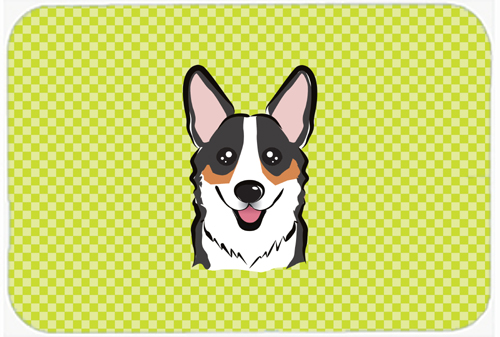 Checkerboard Lime Green Corgi Mouse Pad, Hot Pad Or Trivet, 7.75 x 9.25 In.