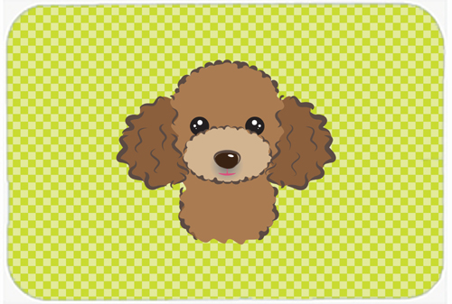 BB1318MP Checkerboard Lime Green Chocolate Brown Poodle Mouse Pad- Hot Pad Or Trivet- 7.75 x 9.25 In.