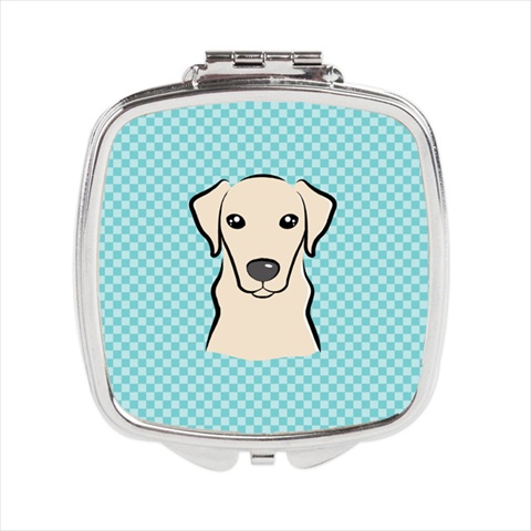 Checkerboard Blue Yellow Labrador Compact Mirror- - 2.75 x 3 x .3 In.