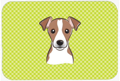 BB1322MP Checkerboard Lime Green Jack Russell Terrier Mouse Pad- Hot Pad Or Trivet- 7.75 x 9.25 In.