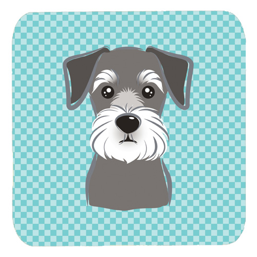Picture of Carolines Treasures BB1144FC 3.5 x 3.5 In. Checkerboard Blue Schnauzer Foam Coasters- Set Of 4