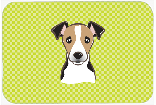 BB1323MP Checkerboard Lime Green Jack Russell Terrier Mouse Pad- Hot Pad Or Trivet- 7.75 x 9.25 In.