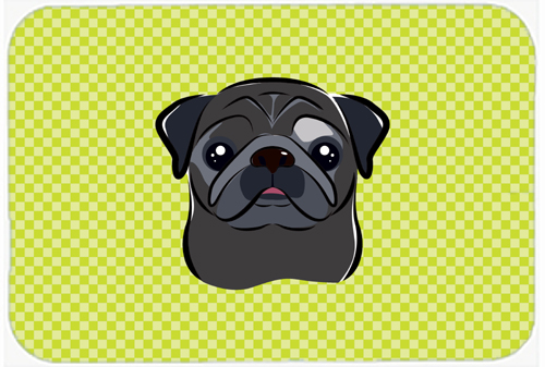 Checkerboard Lime Green Black Pug Mouse Pad, Hot Pad Or Trivet, 7.75 x 9.25 In.