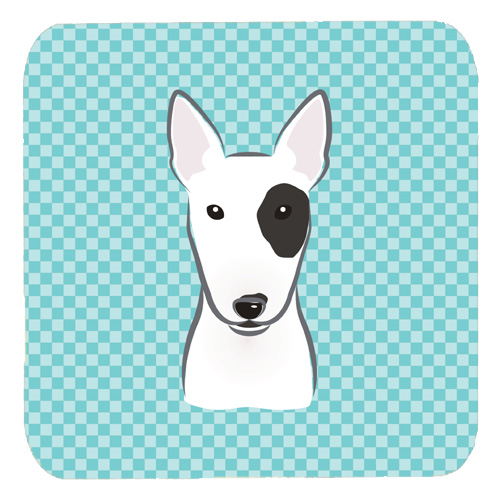 3.5 x 3.5 In. Checkerboard Blue Bull Terrier Foam Coasters, Set Of 4