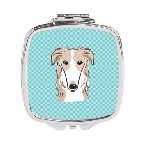 Checkerboard Blue Borzoi Compact Mirror- - 2.75 x 3 x .3 In.