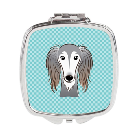 Checkerboard Blue Saluki Compact Mirror - 2.75 x 3 x .3 In.
