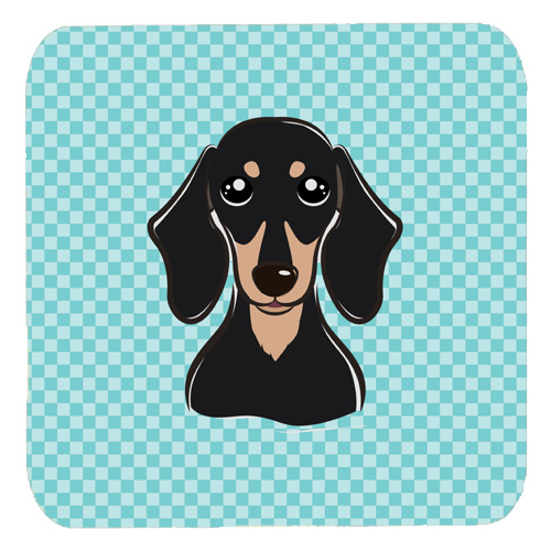 3.5 x 3.5 In. Checkerboard Blue Smooth Black And Tan Dachshund Foam Coasters, Set Of 4