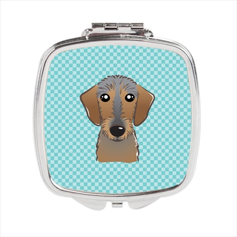 Checkerboard Blue Wirehaired Dachshund Compact Mirror - 2.75 x 3 x .3 In.