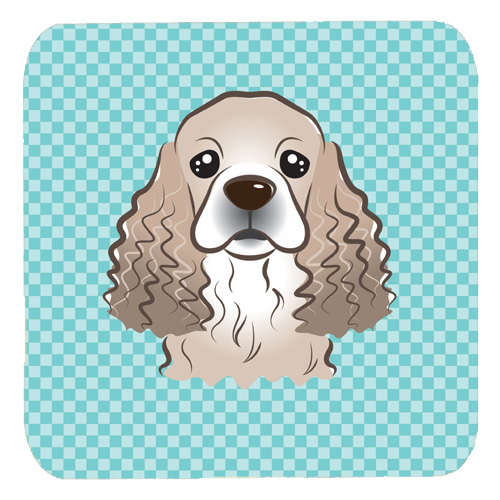 3.5 x 3.5 In. Checkerboard Blue Cocker Spaniel Foam Coasters, Set Of 4