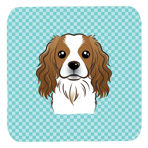 Checkerboard Blue Cavalier Spaniel Foam Coasters - Set Of 4