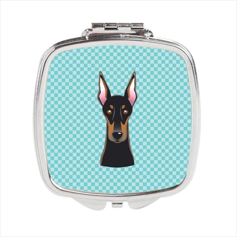 Checkerboard Blue Doberman Compact Mirror- 2.75 x 3 x .3 In.