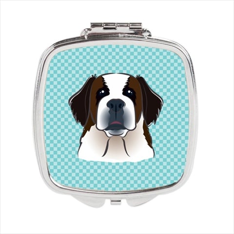 Checkerboard Blue Saint Bernard Compact Mirror- - 2.75 x 3 x .3 In.