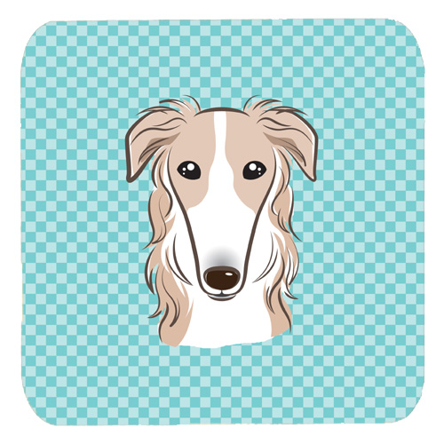 3.5 x 3.5 In. Checkerboard Blue Borzoi Foam Coasters, Set Of 4