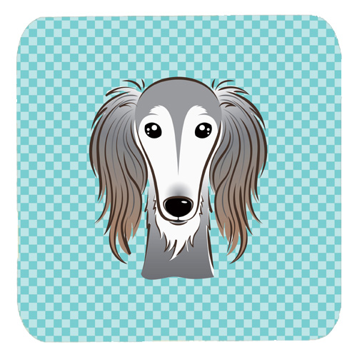 Checkerboard Blue Saluki Foam Coasters - Set Of 4