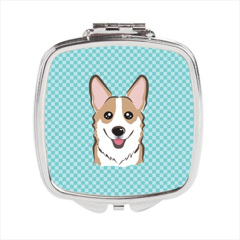Checkerboard Blue Corgi Compact Mirror, 2.75 x 3 x .3 In.
