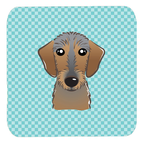 BB1171FC 3.5 x 3.5 In. Checkerboard Blue Wirehaired Dachshund Foam Coasters- Set Of 4
