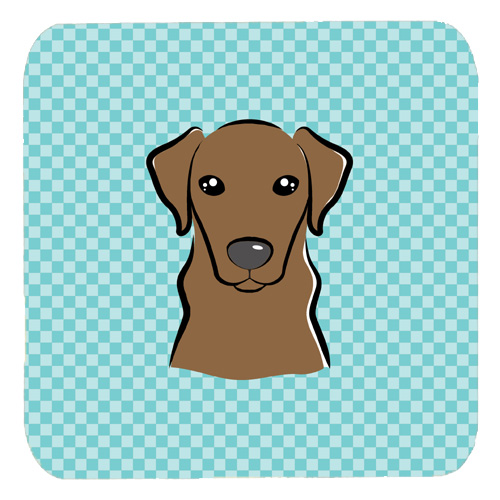 BB1172FC 3.5 x 3.5 In. Checkerboard Blue Chocolate Labrador Foam Coasters- Set Of 4