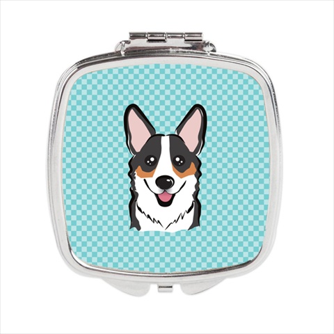Checkerboard Blue Corgi Compact Mirror - 2.75 x 3 x .3 In.