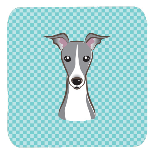 Checkerboard Blue Italian Greyhound Foam Coasters- Set Of 4