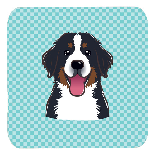 BB1175FC 3.5 x 3.5 In. Checkerboard Blue Bernese Mountain Dog Foam Coasters- Set Of 4