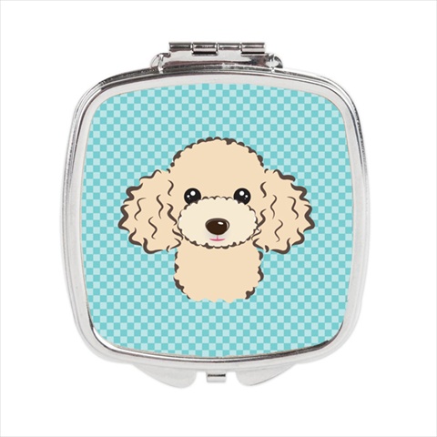 Checkerboard Blue Buff Poodle Compact Mirror- - 2.75 x 3 x .3 In.